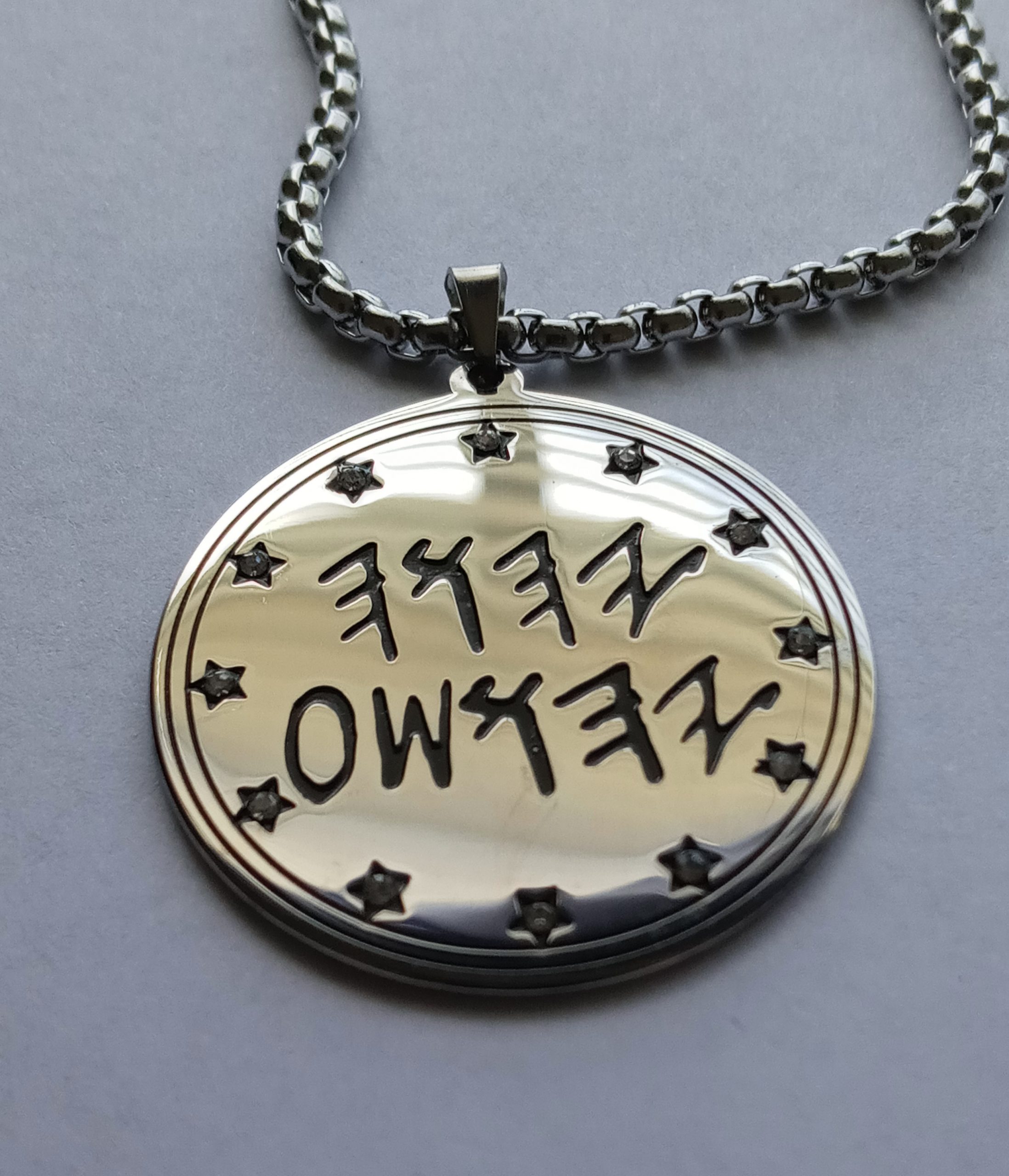 Father’s name And son’s name In paleo Hebrew With diamonds Sterling silver on a necklace